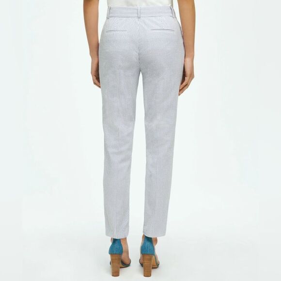 J. CREW NWT City Fit Pinstripe Seersucker Pants Blue White Stripe Ankle Straight - Picture 7 of 10